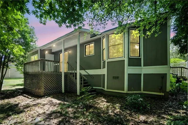 an aerial view of a swimming pool