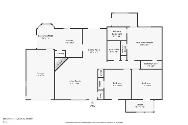 $1,800 | 3045 Wildflower Lane Southwest, Snellville, GA 30039