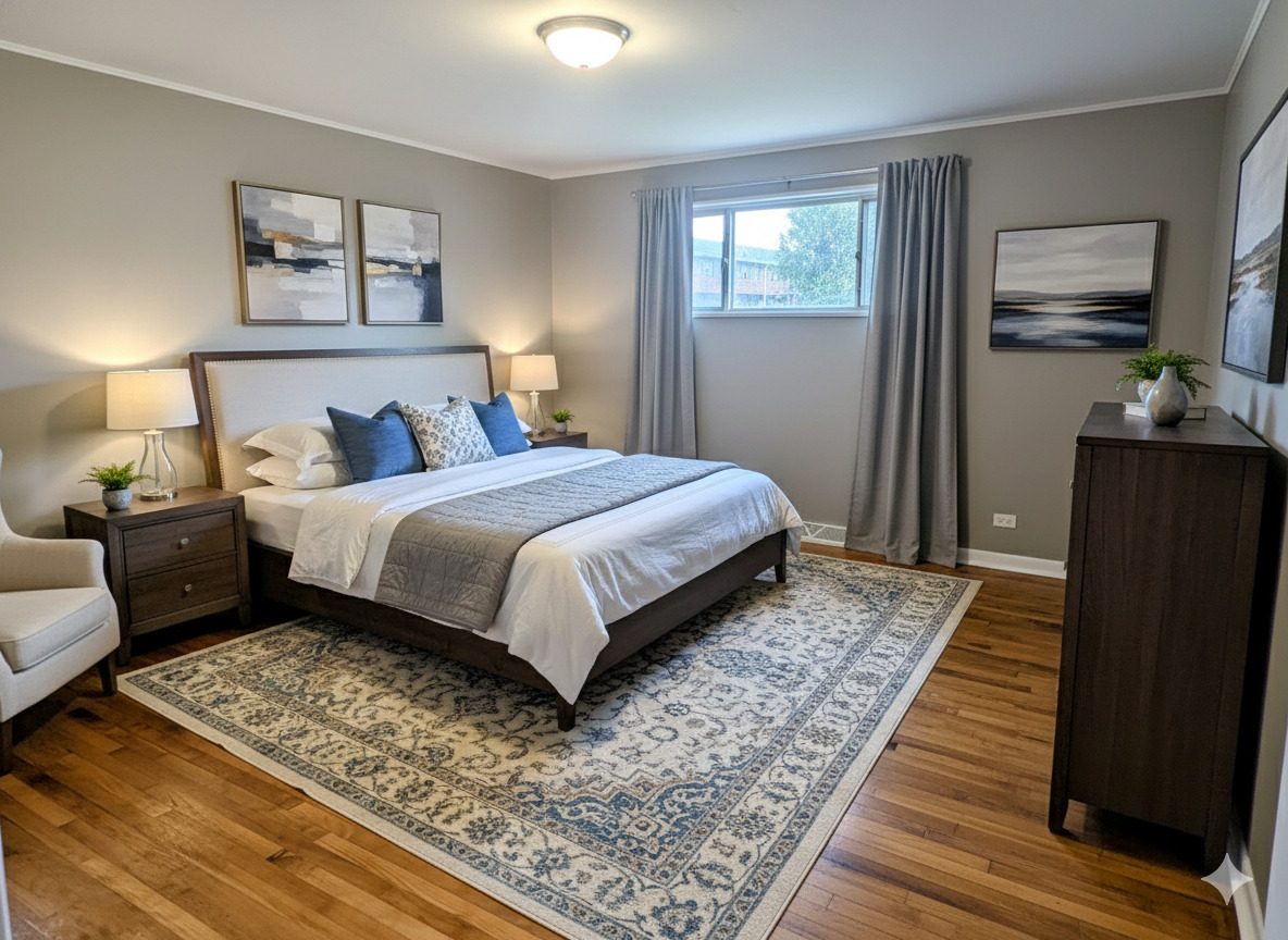 413 West Palatine Road Palatine, IL 60067 - Photo 6 of 19 a bedroom with a bed rug and wooden floor