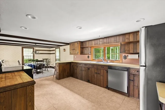 a kitchen with lots of counter top space