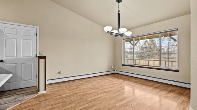 an empty room with a door