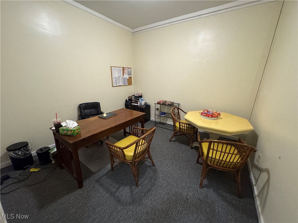 152 East Main Street Barnesville, OH 43713 - Photo 25 of 48 Office area with crown molding and dark colored carpet