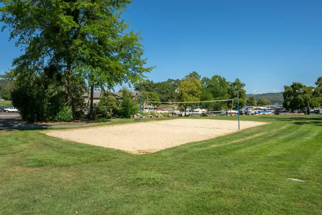 a view of a lake with a city