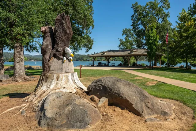 a view of outdoor space with garden and trees