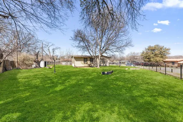 an aerial view of a swimming pool