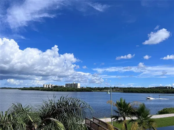 a view of a lake with a city