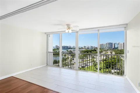 a view of a balcony with an outdoor space