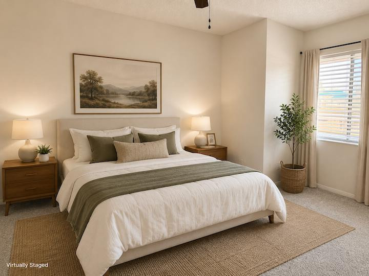 170 East Guadalupe Road, Unit 62 Gilbert, AZ 85234 - Photo 5 of 12 a bedroom with bed and a painting on the wall