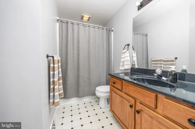 a bathroom with a sink a toilet a mirror and shower