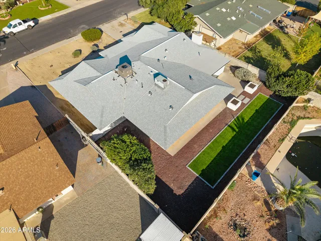 an aerial view of a house