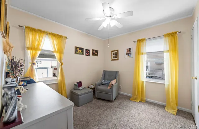a view of a livingroom with furniture and a window