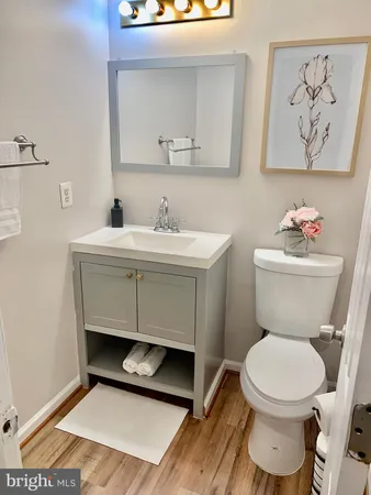 a bathroom with a toilet a sink and a mirror
