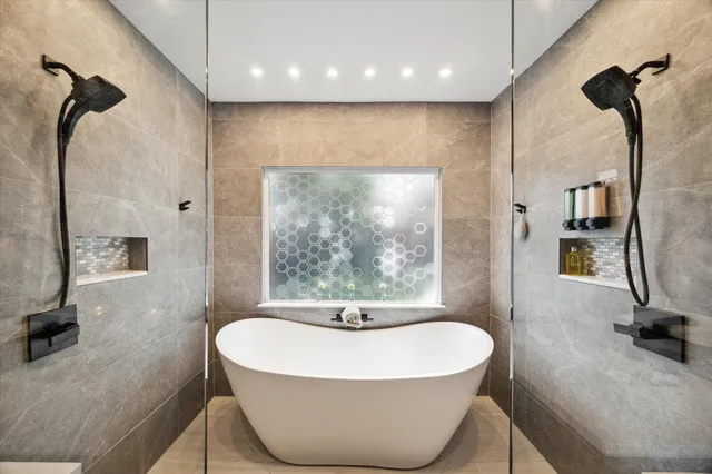 a view of a living room and a bath tub