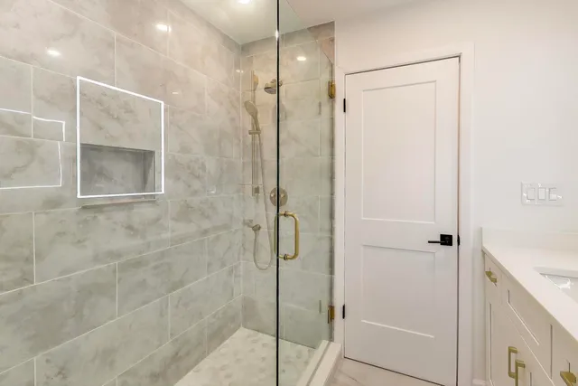 a bathroom with a shower