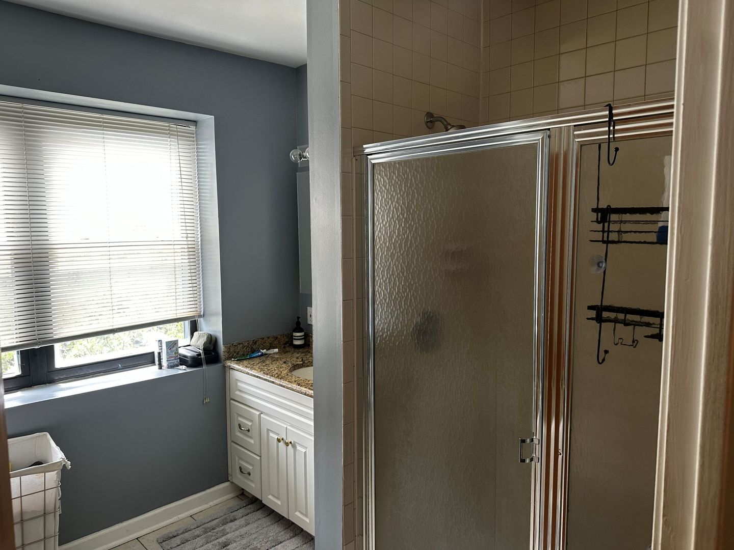 4014 South Drexel Boulevard, Unit 4R Chicago, IL 60653 - Photo 16 of 23 a bathroom with a granite countertop sink and a shower