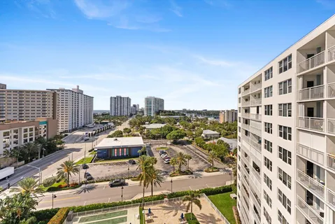 a city view with tall buildings