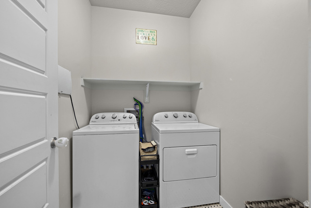 1074 South 750 West Springville, UT 84663 - Photo 21 of 28 Dedicated laundry area featuring white walls, a built-in storage shelf, and patterned flooring