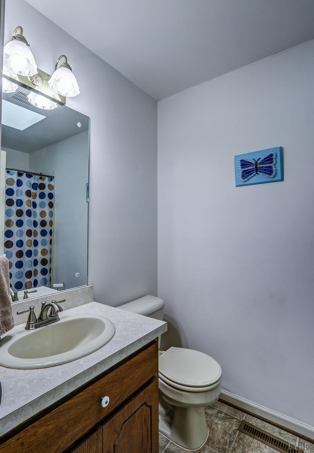 127 Southern Lane Monroe, VA 24574 - Photo 16 of 44 a bathroom with a granite countertop toilet a sink and a mirror