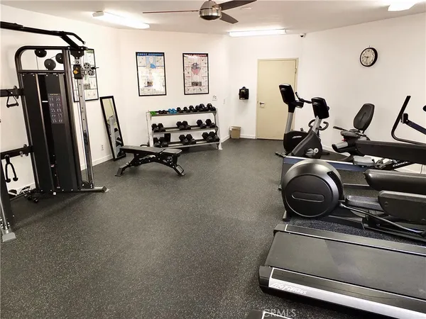 a room with gym equipment