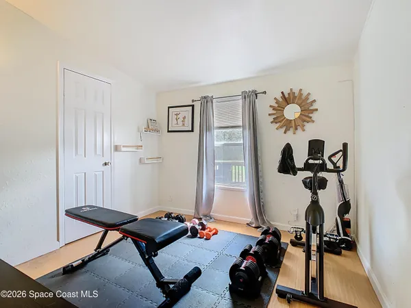a room with gym equipment