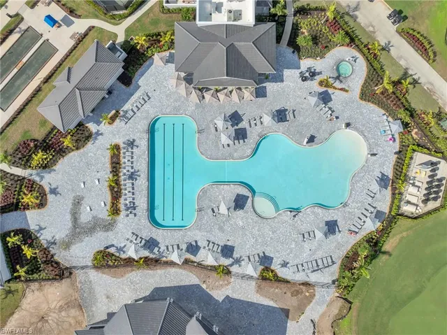 an aerial view of a house with garden