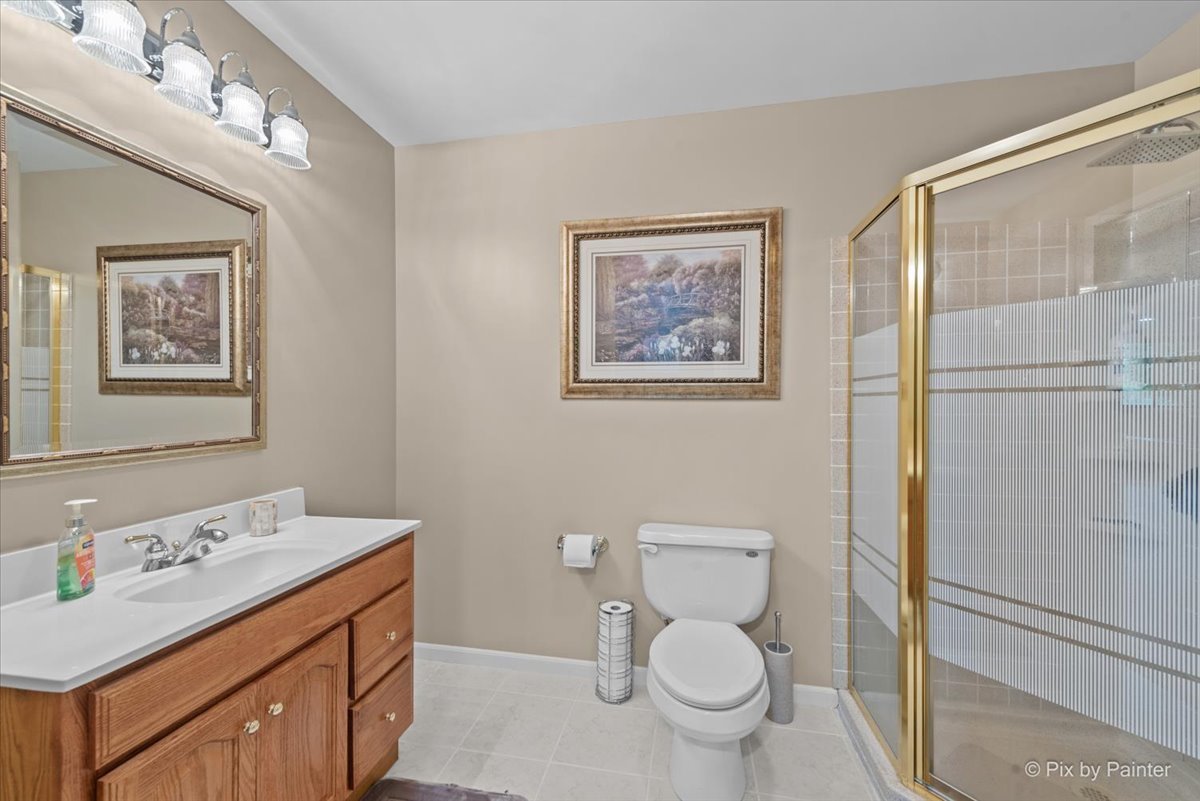 7203 Edgewood Court Spring Grove, IL 60081 - Photo 25 of 46 a bathroom with a toilet sink vanity and mirror