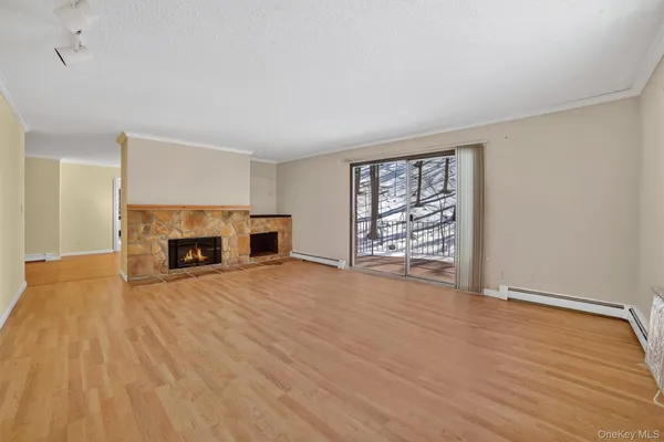 wooden floor fireplace and natural light in room