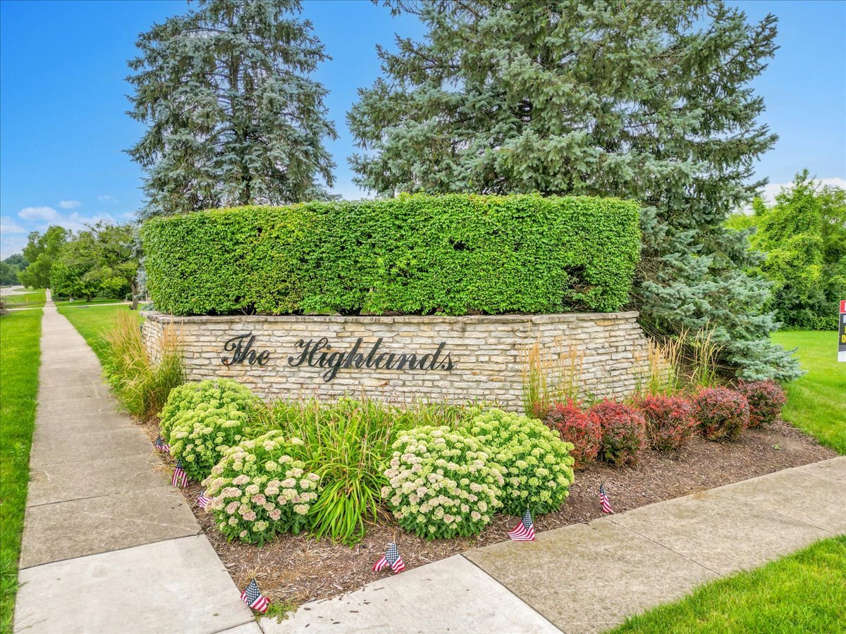 a view of a street with potted plants