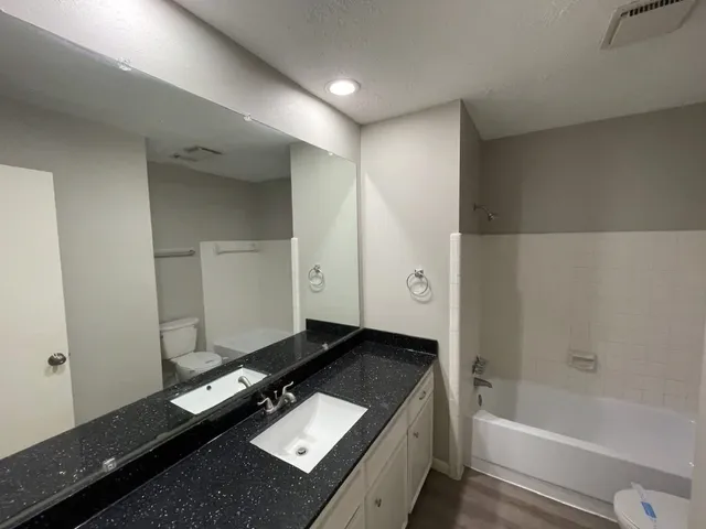 a bathroom with a bathtub