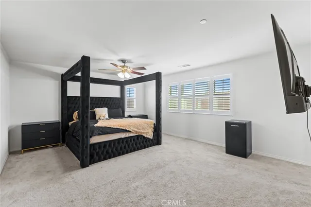 a bedroom with a bed and a couch