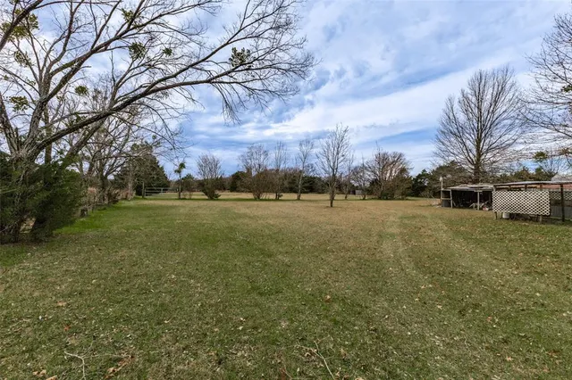 a view of a field of grass and trees
