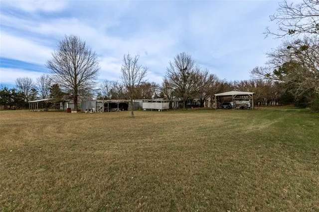 a view of a field of grass and trees