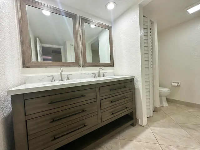 a bathroom with a toilet and a vanity