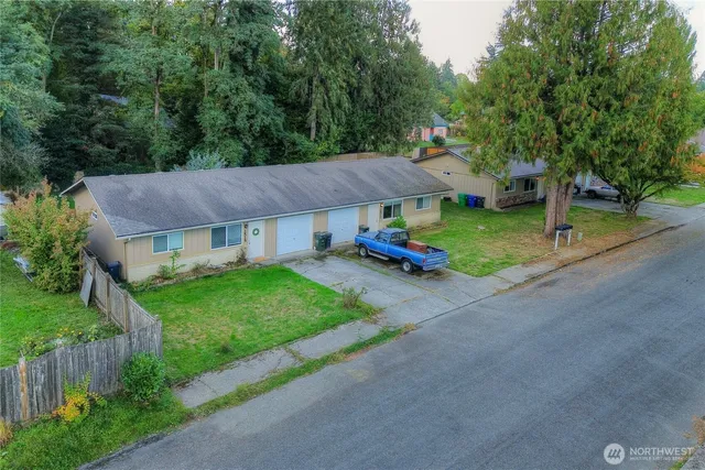 a aerial view of a house with garden