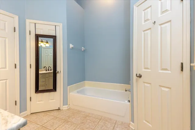 a bathroom with a bathtub