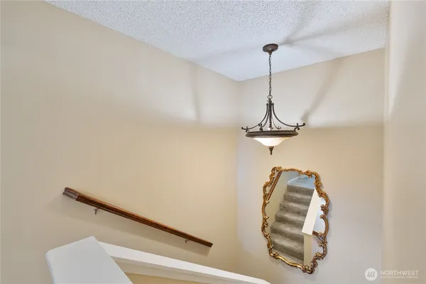 a room with a chandelier