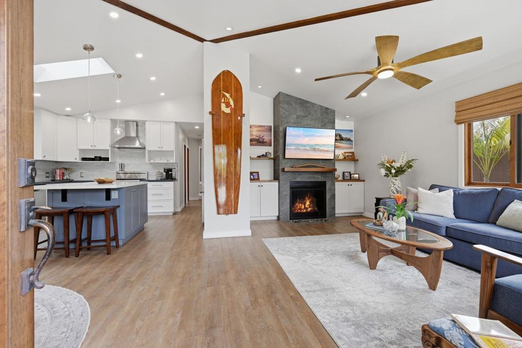 637 Sparta Drive, Unit A & B Encinitas, CA 92024 - Photo 3 of 58 a living room with furniture and a fireplace