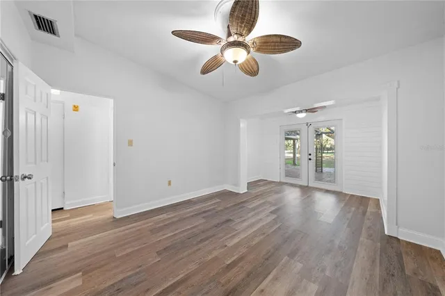 a view of outdoor space with trees all around