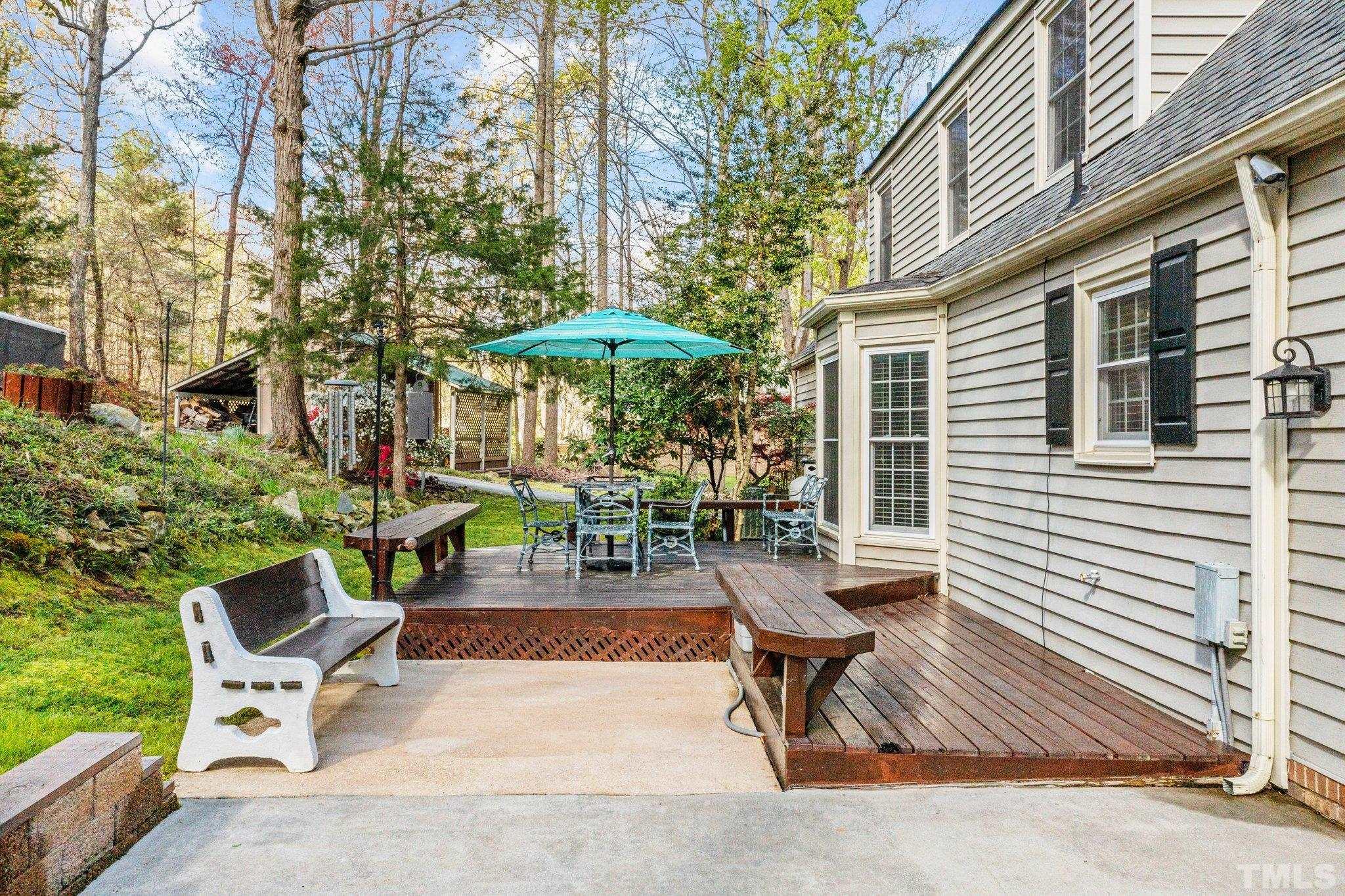 225 North Ridge Circle Roxboro, NC 27574 - Photo 30 of 33 a view of a patio with a table and chairs under an umbrella