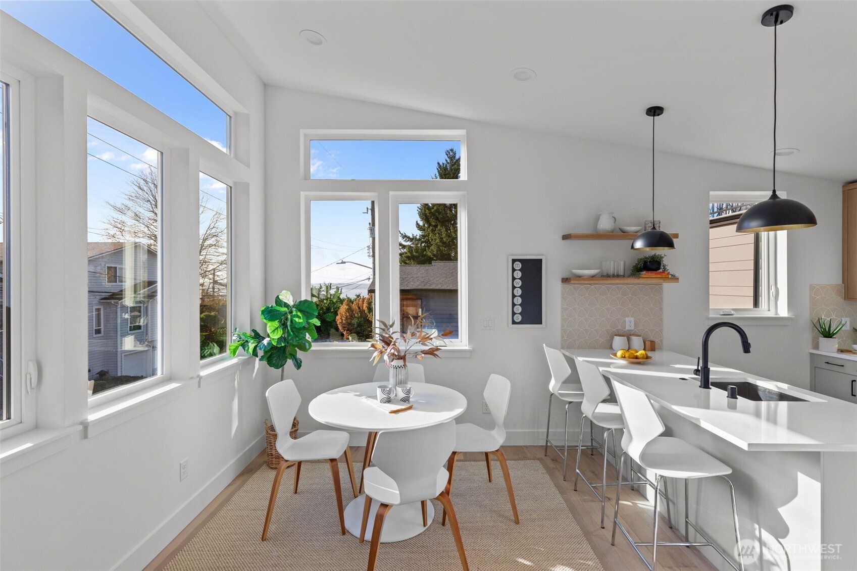 a workspace with furniture and window