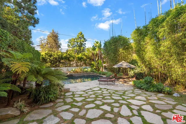 a view of a lake with a patio
