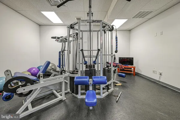 a view of a room with gym equipment