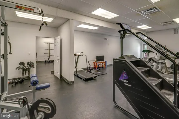 a view of a room with gym equipment