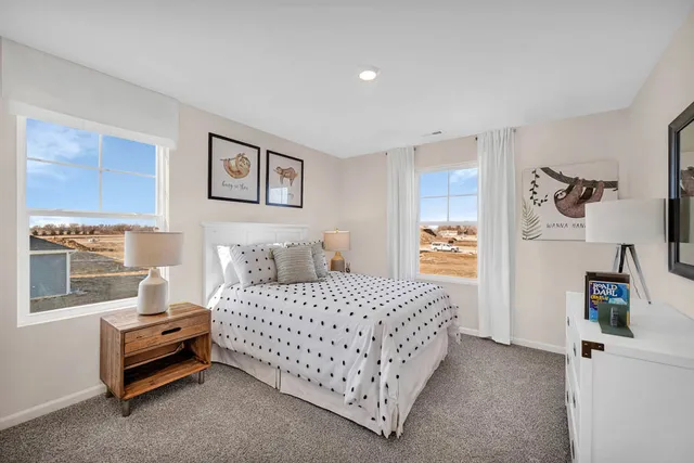 a bedroom with a bed and a couch