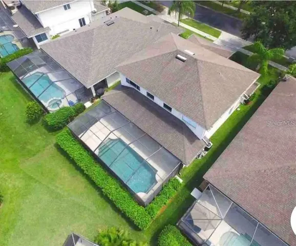 an aerial view of a house