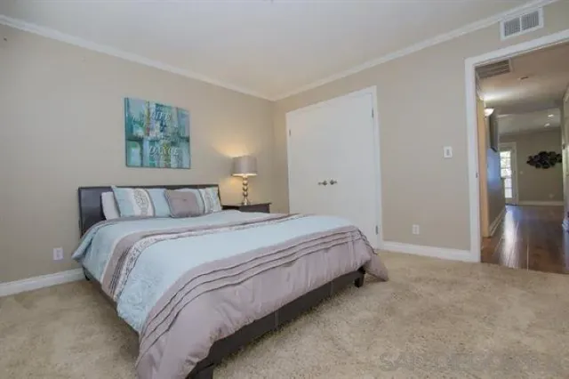 a view of a swimming pool with a patio and a garden