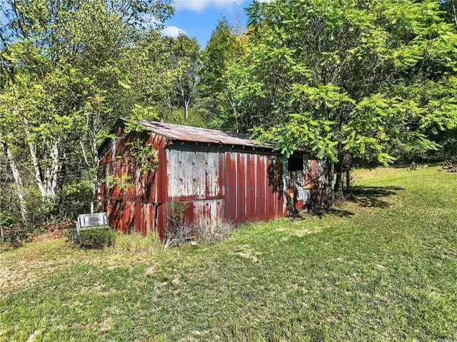 a view of a backyard with a tree