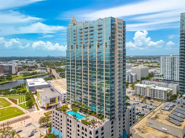 a view of a city with tall buildings