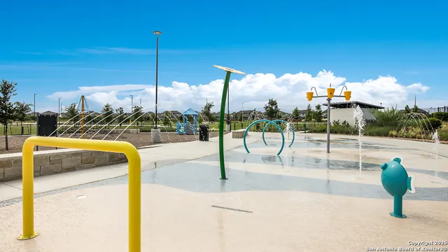 an aerial view of a swimming pool