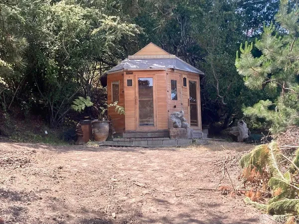 a view of a yard with a tree